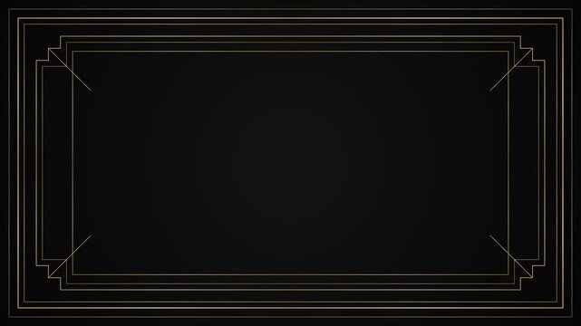 Golden art deco line frame appearing on black background