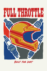 Retro motocross helmet and spark plugs illustration for extreme sports apparel design © WS