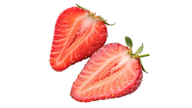 Fresh ripe red strawberry cut in half organic delicious berry isolated on transparent background