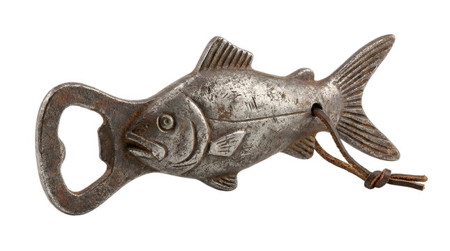 Rustic Metal Fish Shaped Bottle Opener with Leather Cord.