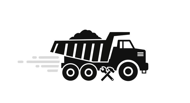 Black silhouette of a dump truck with maintenance tools.
