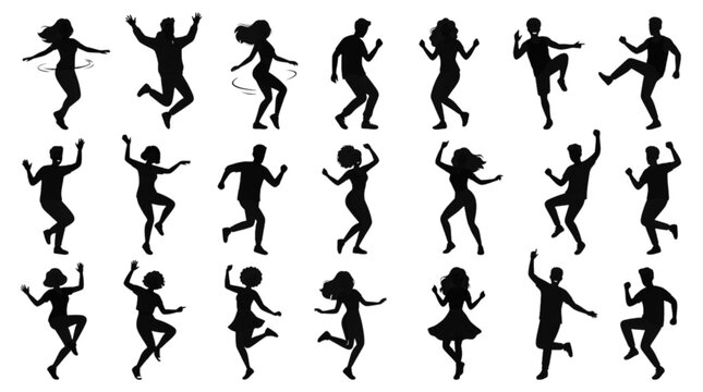Silhouette of people dancing in a joyful circle formation