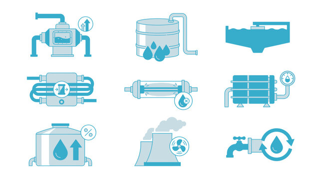 Water conservation in business: Industrial efficiency icons
