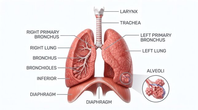Human Respiratory System Lungs Anatomy Labeled Medical Diagram