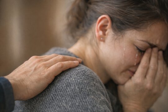 A woman with her hand over her face, possibly expressing discomfort or shock