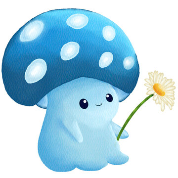 Cute Blue Roundhead Mushroom Cartoon Character