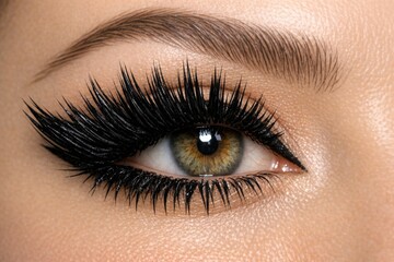 Fototapeta premium A close-up shot of a woman's eye with long, flowing lashes
