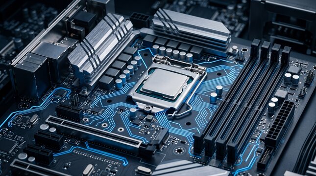 Modern edge computing motherboard designed for distributed processing intelligent automation low latency applications and connected industrial infrastructure