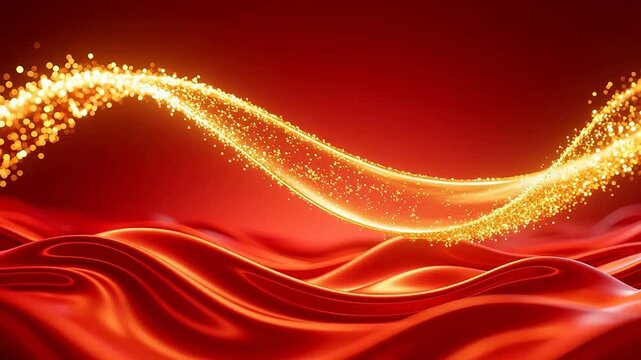 Golden light flowing on red silk waves