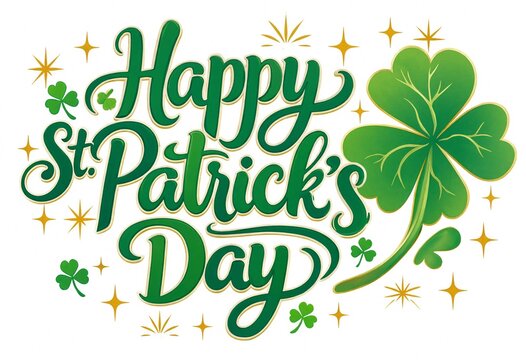 Happy St Patricks Day celebration with green shamrock and stars