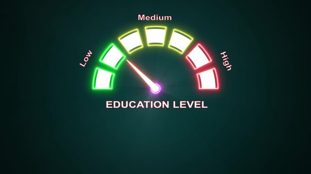 Education level meter showing high with progress bar dynamic motion.