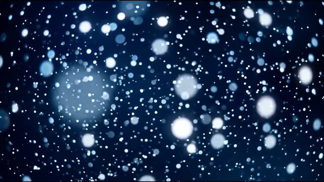 Abstract falling snow bokeh particles on dark blue background