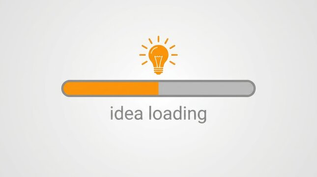 Creative idea loading concept with glowing lightbulb. Innovation and brainstorming process symbol for business and marketing success.