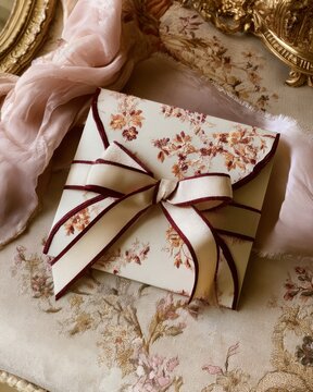 Floral embroidered gift favour with ribbon