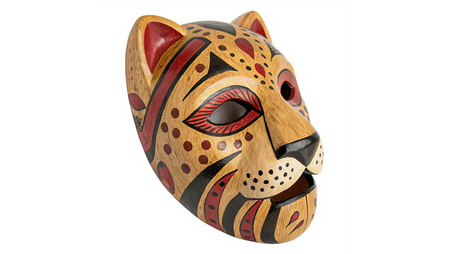 Decorative ceramic mask of leopard head isolated on transparent background for interior