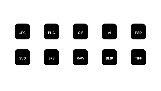 Icons Representing Different Image File Formats in a Clean Commercial Design Style Featuring Jpg, Png, Gif with Ai and Psd