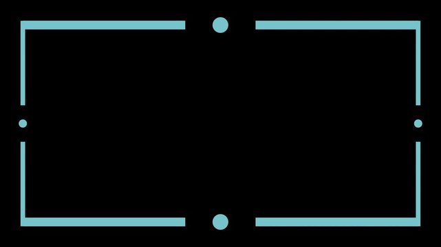 A turquoise border frame with a black background and geometric design elements