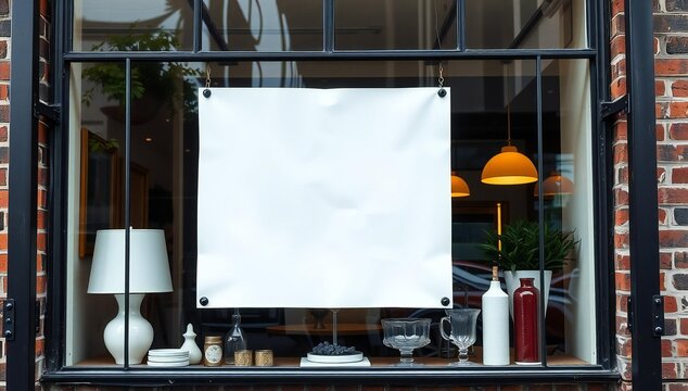 A cozy interior scene with a white canvas and various decorative items on display