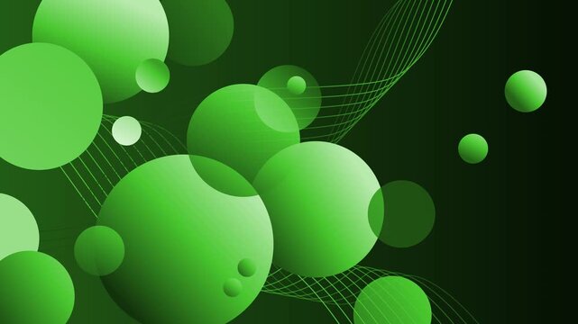 Abstract background with overlapping colorful gradient spheres and thin wavy lines animation
