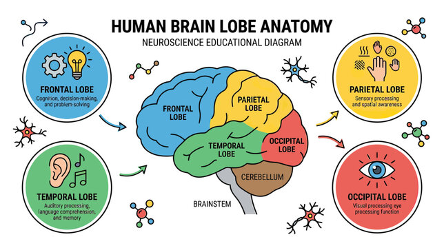 Human Brain Lobe Anatomy: Neuroscience Educational Diagram