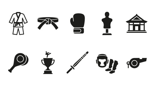 Martial arts and combat sports training icon set.