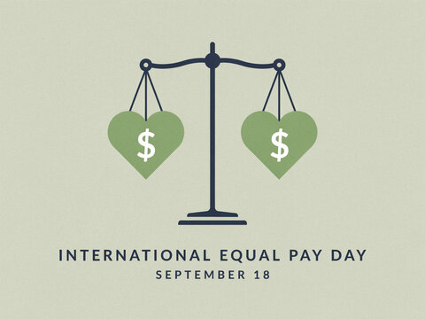 International equal pay day graphic with heart shaped symbols international equality business illustration workplace disparity difference economic financial activism