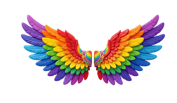 Vibrant Rainbow Angel Wings Isolated on White Background