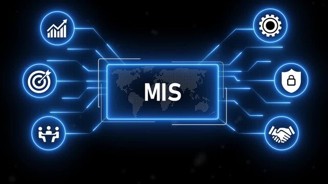 MIS - Management Information System icons set infographics background.futuristic blue technology background.4k animation video.