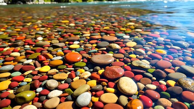Colorful pebbles in clear water
