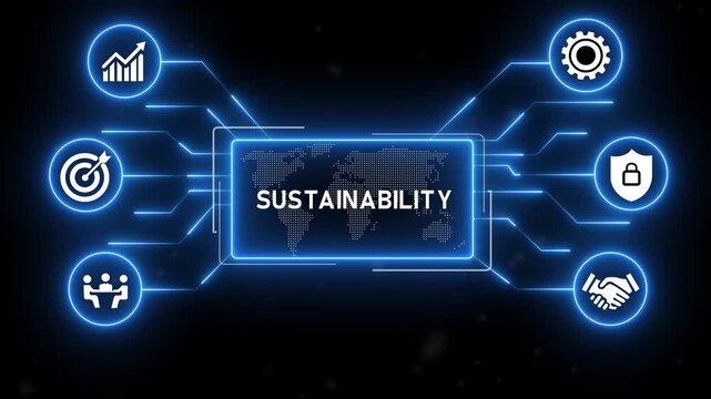 Sustainability concept. Conservation, Resources, Environment, Efficiency, Recycling, Biodiversity, Renewable, Responsibility, Longevity.4k animation video.
