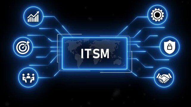 ITSM - Information Technology Service Management concept.futuristic blue technology background.4k animation video.