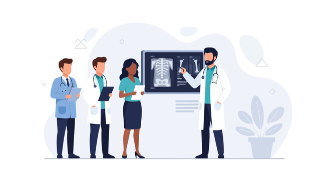 Medical Team Discussing X-ray Images - Doctors and Patient Collaboration