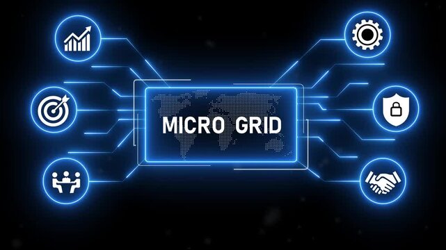 Micro grid Concept Icons Set Background. A localized energy grid, or electrical grid.futuristic blue technology background.4k animation video.