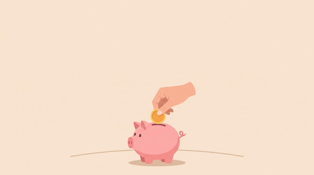 貯金箱にコインを入れる節約と資産形成イラスト