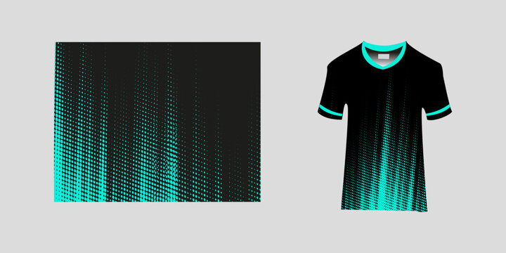 T-shirt sport jersey design template with geometric line halftone background. Sport uniform in front view. Shirt mock up for sport club. Vector Illustration