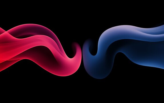 Abstract flowing ribbons of red and blue
