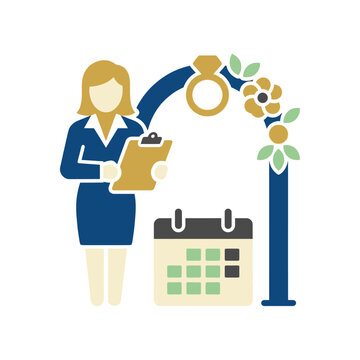 Professional wedding planner organizing a marriage ceremony schedule with a calendar
