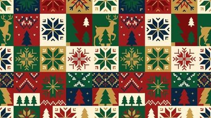 Festive winter holiday seamless pattern with reindeer and snowflakes © anna