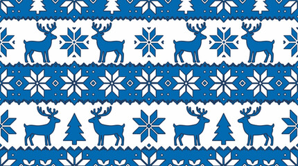Blue and white winter pattern featuring reindeer and snowflakes © aryani