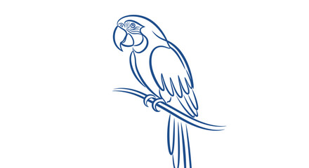 Fototapeta premium Detailed blue line art parrot sitting on a branch.