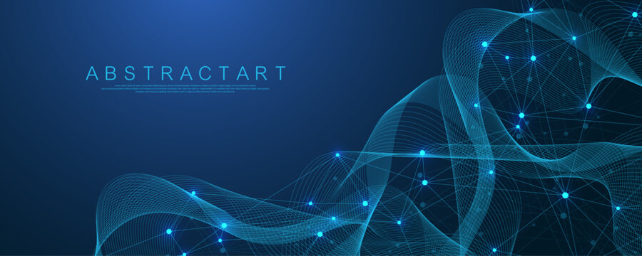 Global network connection concept. Big data visualization. Social network communication in the global computer networks. Internet technology. Business. Science. Vector illustration