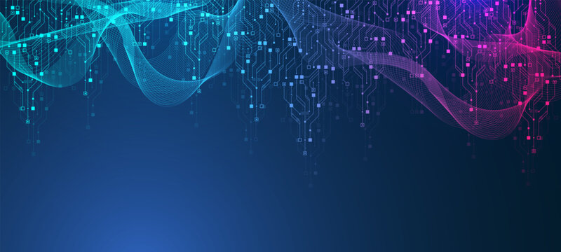 Futuristic blue circuit board system background. Modern technology circuit board texture background design. Quantum computer technology concept. Motherboard vector illustration