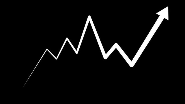 Business line chart with an upward arrow stock market growth volatility and financial trend animation