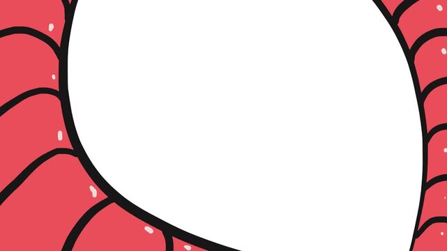 A frame in the form of a striped red mass, similar to the body of a worm.