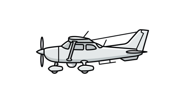 Cartoon Cessna 172 Aircraft Illustration - Simple Line Art of a Small Propeller Plane