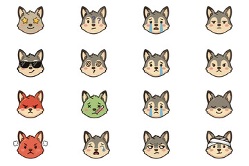 Fototapeta premium Grey Wolf Cartoon Set Icon Emoji 2