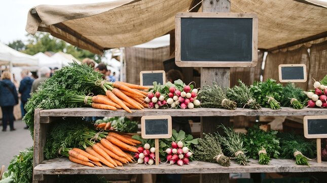 Fresh organic vegetables on display at a local farmers market.