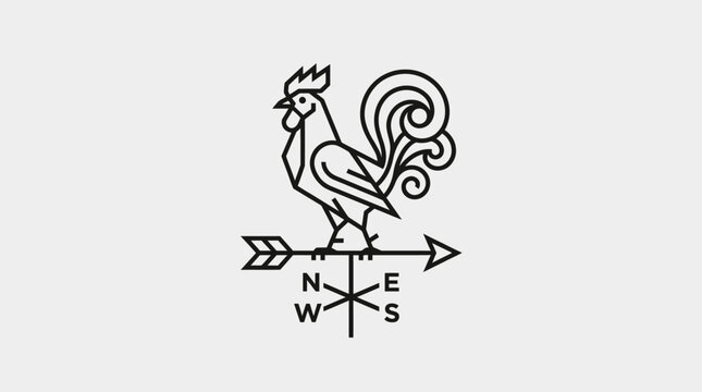 Minimalist rooster weathervane logo icon with compass directions.