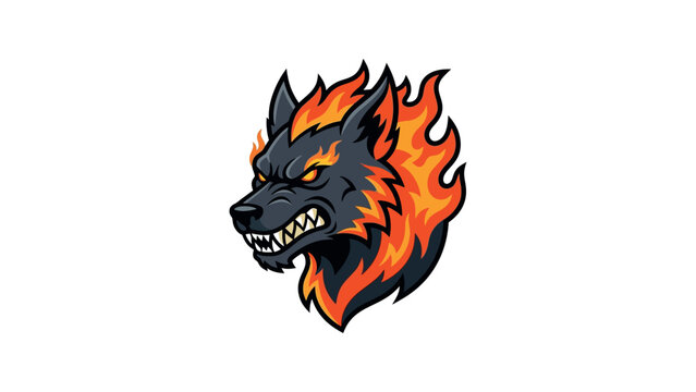Fiery Wolf Head with Flames.