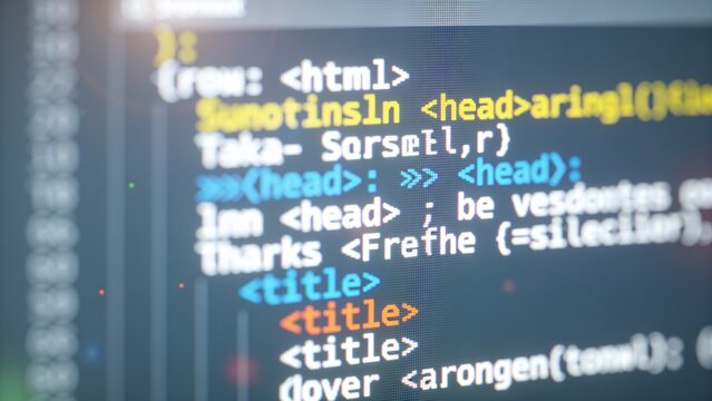 Close-up of code editor displaying HTML and CSS programming on a digital screen